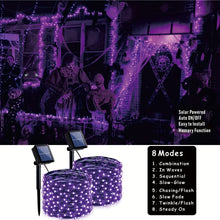 Load image into Gallery viewer, VENETIO 2-Pack Orange and Purple Halloween Lights - 33ft 100LED Solar Fairy Lights in Each Pack, Total 200LED 8 Modes for Outdoor Halloween Party Decor. Waterproof and Twinkling Halloween String Lights ➡ OD-00005