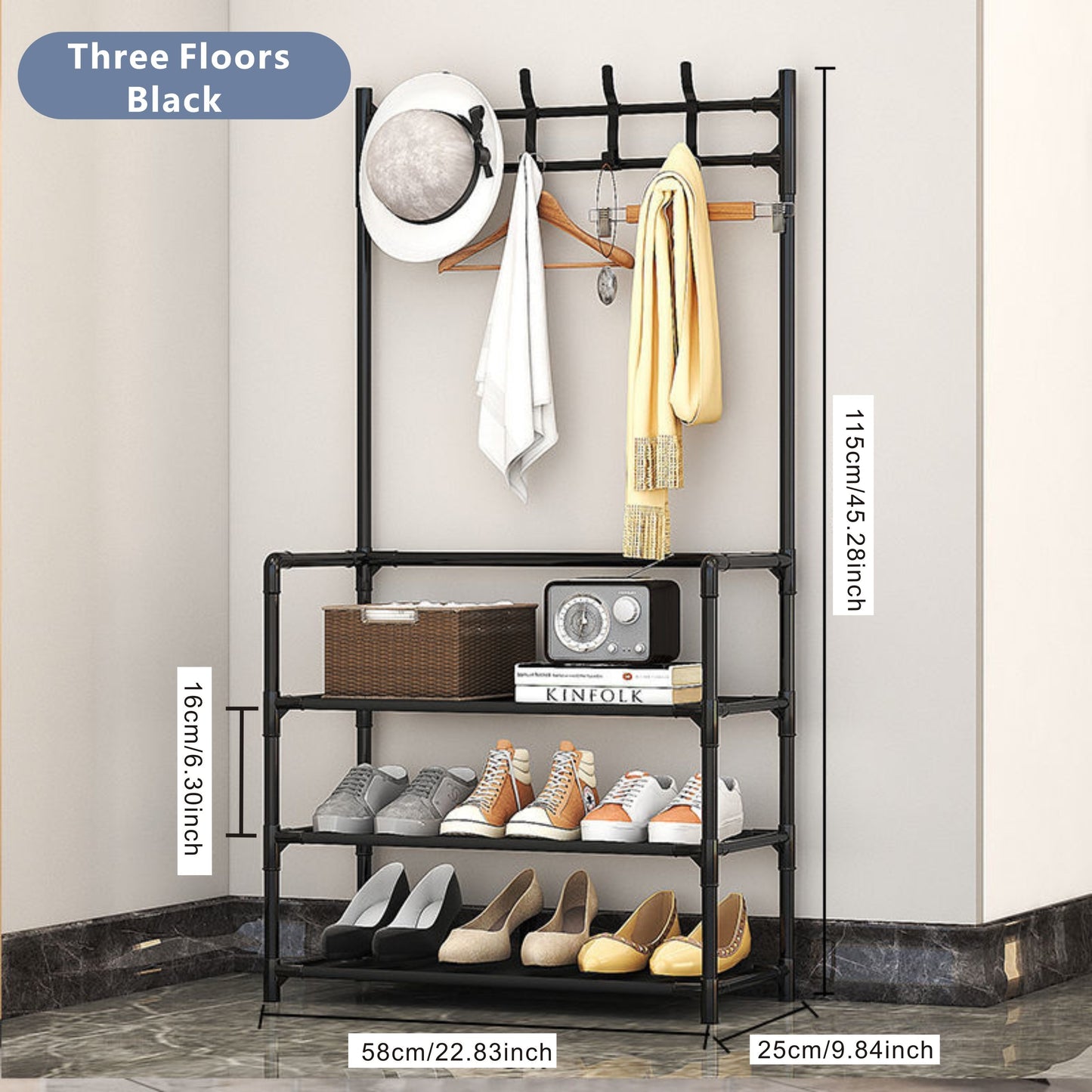 VENETIO 1pc Metal Shoe & Hat Rack, Multifunctional Door Storage Rack, Free Standing Clothes Rack, With Hooks, For Halls, Bathrooms, Living Rooms, And Corridor Wardrobe Easy To Assemble ➡ SO-00020