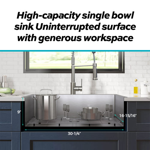 VENETIO 33 Inch Dual Mount Stainless Steel Kitchen Sink with Faucet Combo - Single Bowl, All-in-One Undermount or Drop-In Sink ➡ K-00021