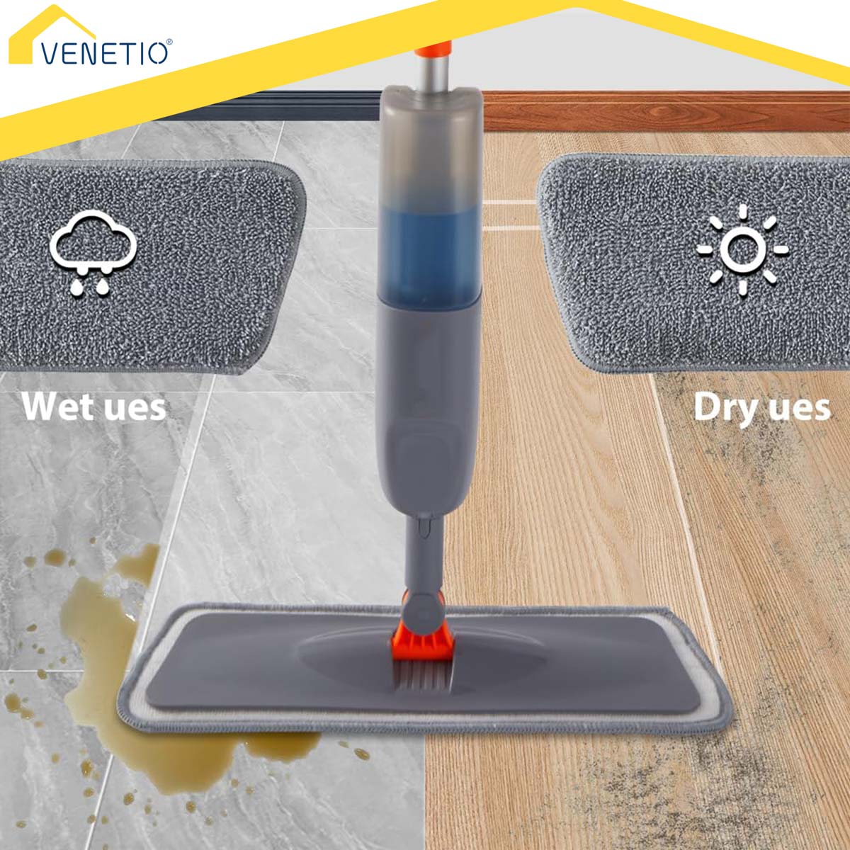 FreClean Microfiber Spray Mop for Floor Cleaning with Reusable Pads and Refillable Sprayer ➡ CS-00043