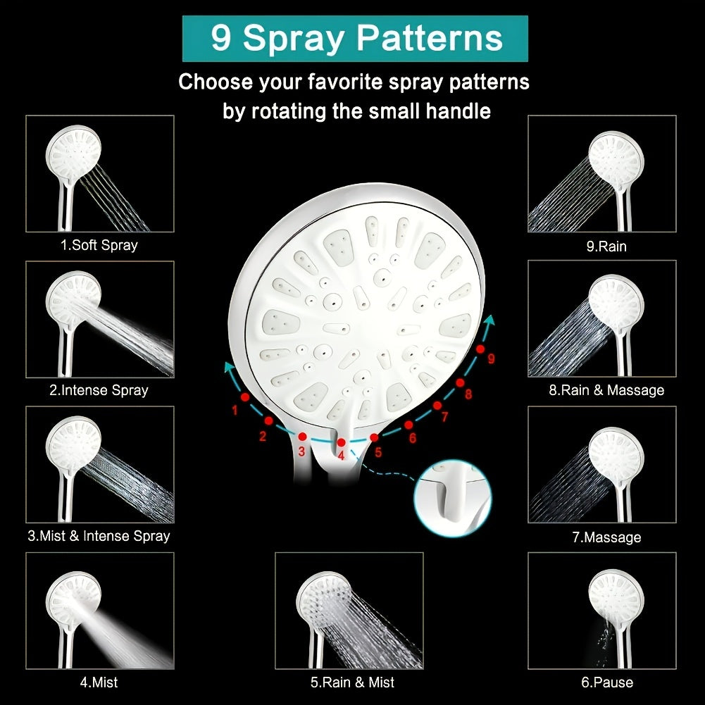 VENETIO 8 High Pressure Rainfall Shower Head & Handheld Combo with 9 Settings, 11 Extension Arm & Adjustable Holder/Hose âž¡ BF-00005