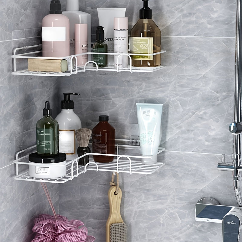 VENETIO 2pcs Punch-free Shower Corner Caddy, Toilet Corner Shelf, Toiletry Rack, Washroom Triangle Storage Rack, Wall Mounted Storage Rack For Bathroom ➡ SO-00003