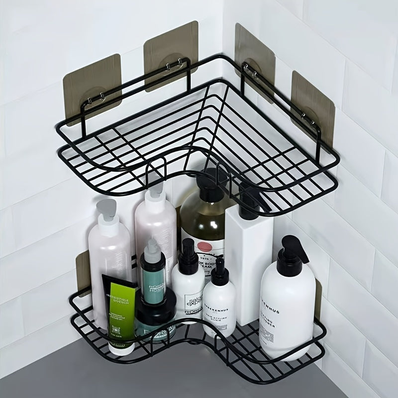 VENETIO 2pcs Punch-free Shower Corner Caddy, Toilet Corner Shelf, Toiletry Rack, Washroom Triangle Storage Rack, Wall Mounted Storage Rack For Bathroom ➡ SO-00003