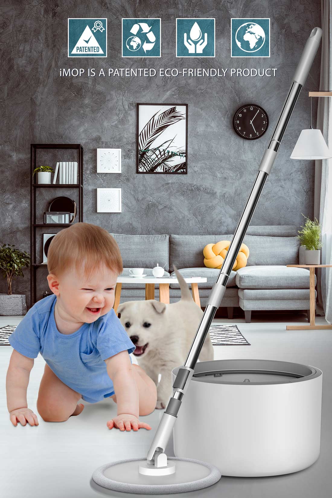 VENETIO iMOP Spin Mop & Bucket with Patented Water Filtration System for Floor Cleaning - Ideal for Pet Owners