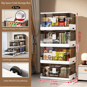 VENETIO 1set Plastic Transparent Storage Bin, Foldable Large Capacity Storage Box, Stackable Space Saving Storage Organizer Box, Household Storage Container With Magnet Double Open Door, For Clothing/Toys/Food/Books/Stationery/Sundries Storage ➡ SO-00017