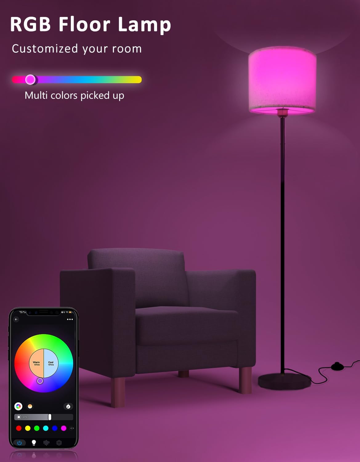 Floor Lamp with Alexa & Google, LED Tall Lamp