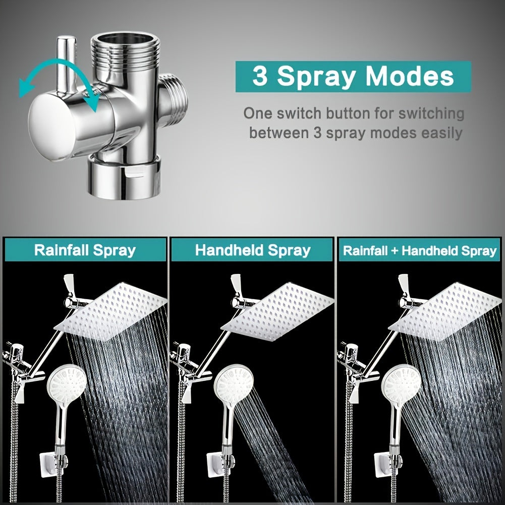 VENETIO 8 High Pressure Rainfall Shower Head & Handheld Combo with 9 Settings, 11 Extension Arm & Adjustable Holder/Hose âž¡ BF-00005
