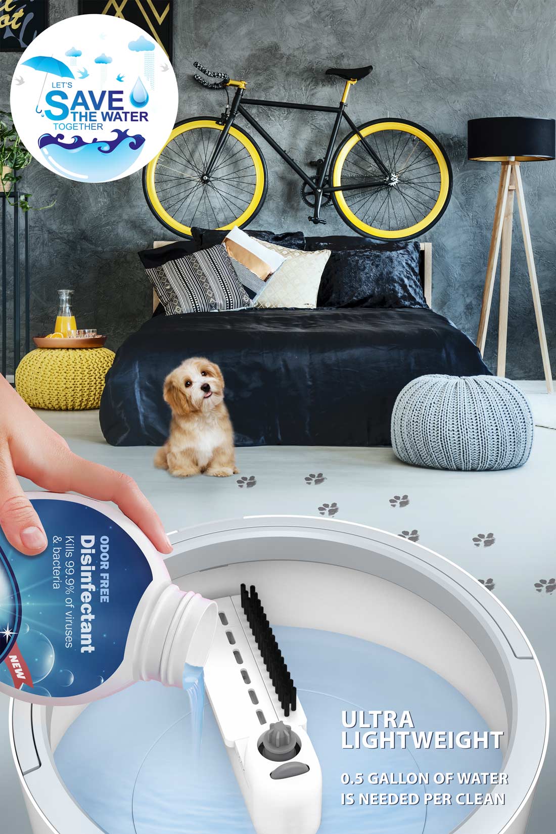 VENETIO iMOP Spin Mop & Bucket with Patented Water Filtration System for Floor Cleaning - Ideal for Pet Owners