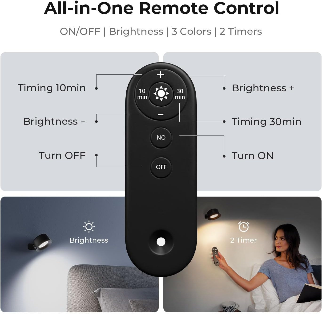 VENETIO Wall Lights, LED Wall Sconces Set of 2 with 3200mAh Rechargeable Battery 3 Color Temperatures and Brightness Dimmable Touch and Remote Control,Cordless Wall Mounted Reading Lamp Light for Bedside Home ➡ B-00009
