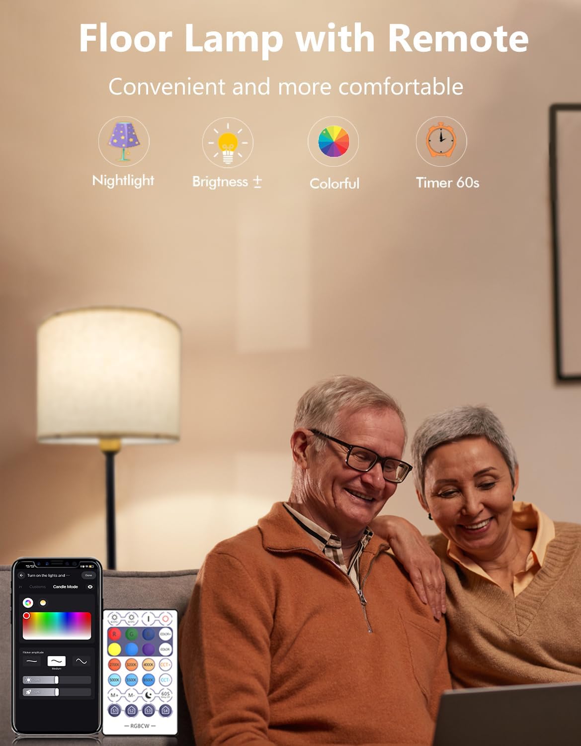 Floor Lamp with Alexa & Google, LED Tall Lamp