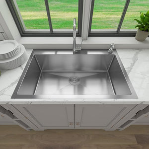 VENETIO 33" x 22" x 9" Drop In Single Bowl Kitchen Sink with 18 Gauge 304 Stainless Steel Satin Finish HT3322S-S-9 (Sink Only) ➡ K-00022