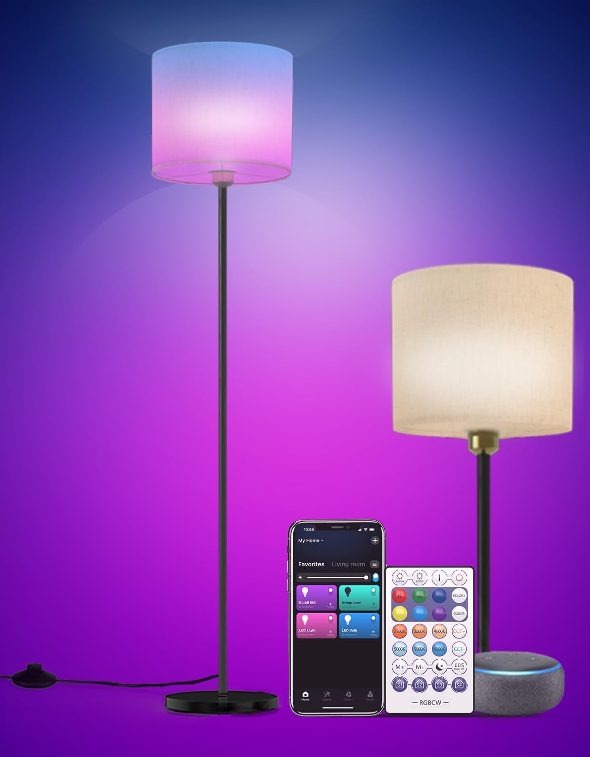 Floor Lamp with Alexa & Google, LED Tall Lamp