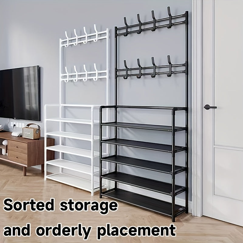 VENETIO 1pc Metal Shoe & Hat Rack, Multifunctional Door Storage Rack, Free Standing Clothes Rack, With Hooks, For Halls, Bathrooms, Living Rooms, And Corridor Wardrobe Easy To Assemble ➡ SO-00020