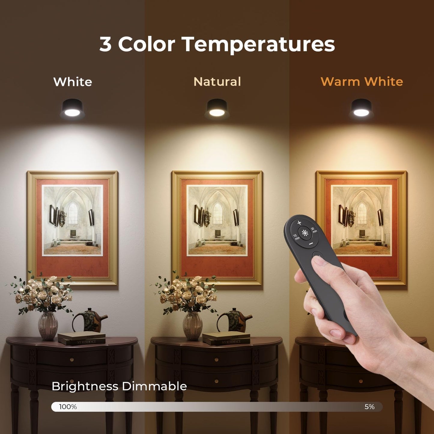 VENETIO Wall Lights, LED Wall Sconces Set of 2 with 3200mAh Rechargeable Battery 3 Color Temperatures and Brightness Dimmable Touch and Remote Control,Cordless Wall Mounted Reading Lamp Light for Bedside Home ➡ B-00009