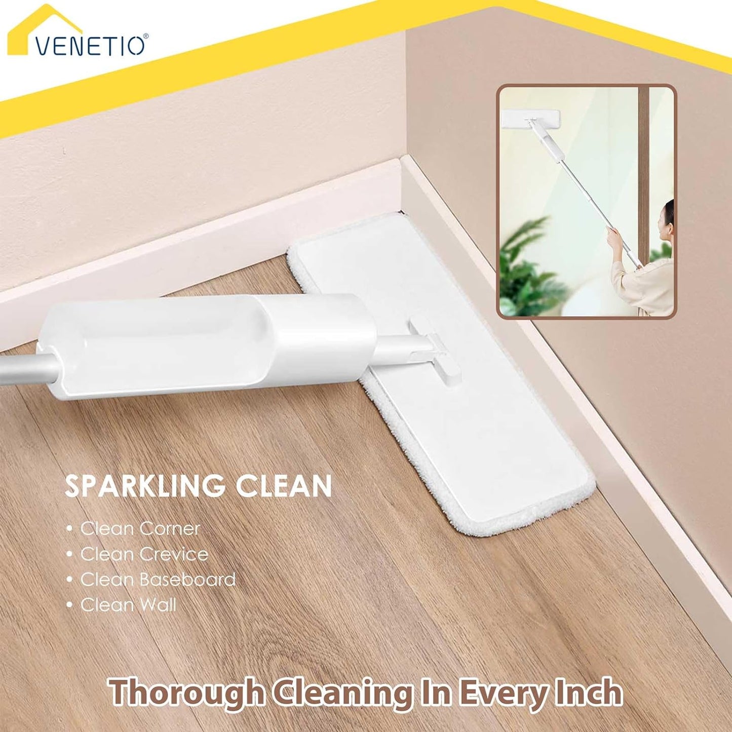 VENETIO ProWipe Microfiber Spray Mop for Floor Cleaning with Reusable Washable Pads Set & Refillable Water Tank