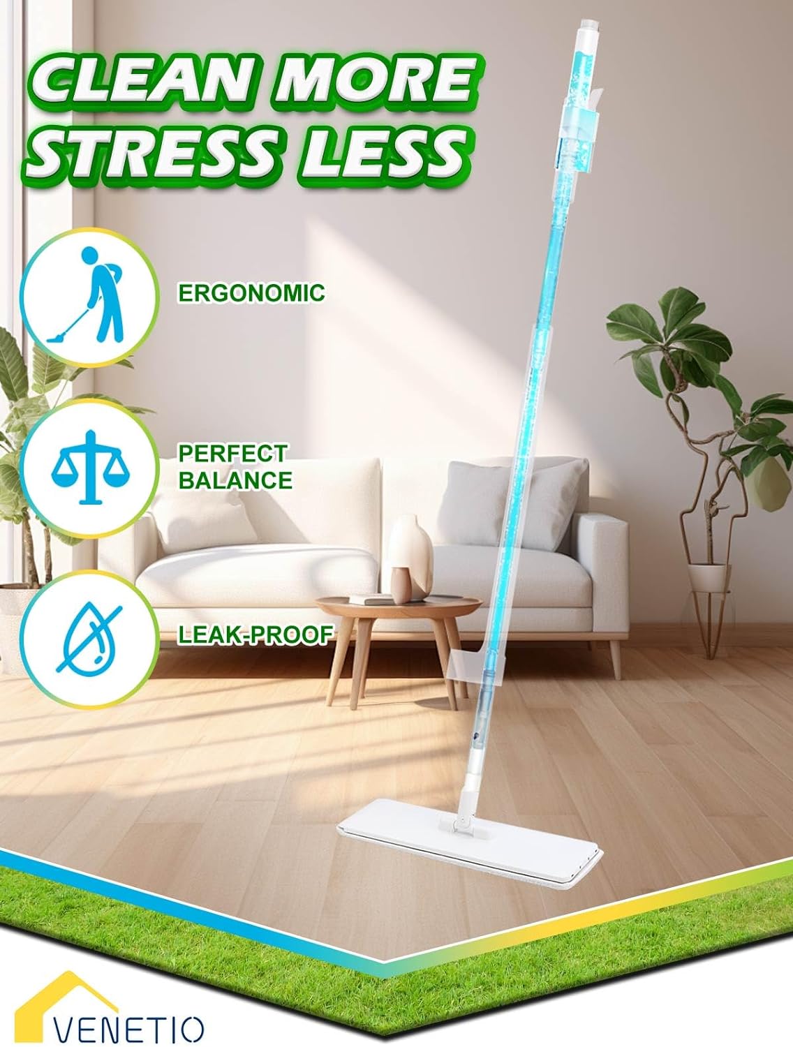 Bluefish Hands-Free Squeeze and Spray 2-in-1 Floor Mop System