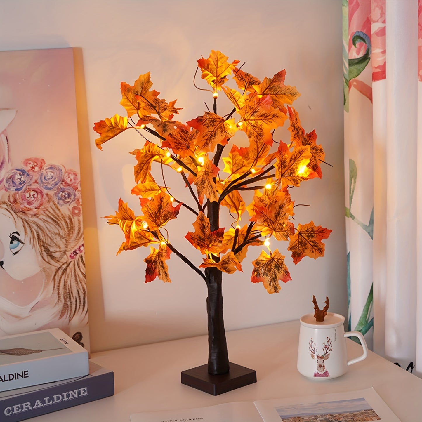 VENETIO 24 Inch Maple Tree Light - Perfect Autumn Gift, 24 LED Warm Lights, 24 Maple Leaves, Battery-Powered (Batteries Not Included), Ideal for Thanksgiving Decor, Living Room, Dining Table, Bedroom, Fireplace, Wall ➡ B-00013