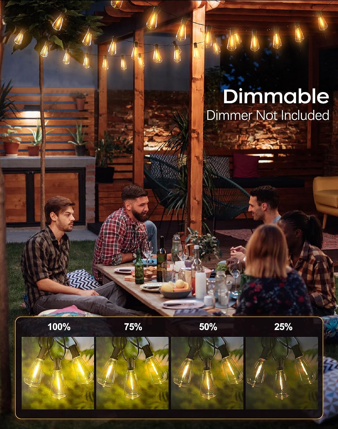 LED Outdoor String Lights 60FT Patio Lights