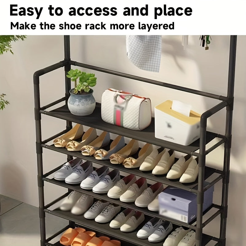 VENETIO 1pc Metal Shoe & Hat Rack, Multifunctional Door Storage Rack, Free Standing Clothes Rack, With Hooks, For Halls, Bathrooms, Living Rooms, And Corridor Wardrobe Easy To Assemble ➡ SO-00020
