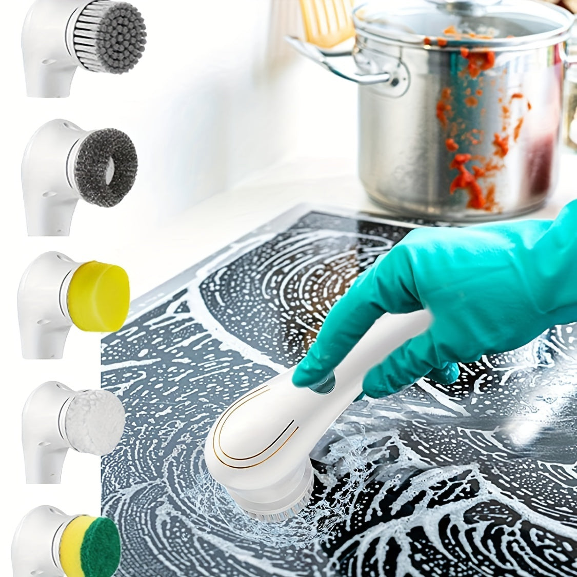 Electric Spin Scrubber with 5 Brush Heads 7pcs