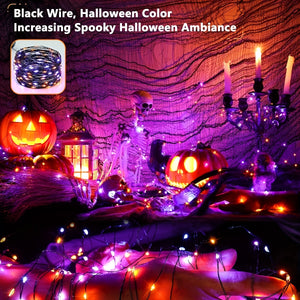 VENETIO 2-Pack Halloween Lights - 39.37ft Purple Solar Lights with 120 LEDs, 8 Modes for Halloween Party DIY Decor, Includes Twinkle Orange String Lights ➡ OD-00002