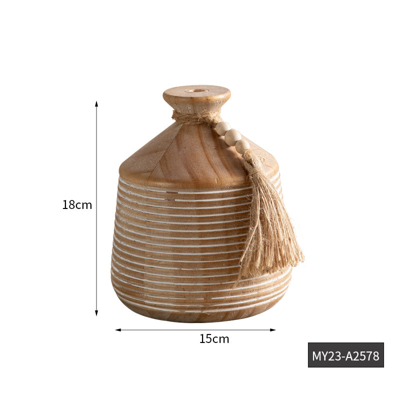 Hand-Carved Wabi-Sabi Vase Set – Solid Wood Organic Vessels (4 Styles) ✦ Unique Zen Teahouse Decor - detail view 9
