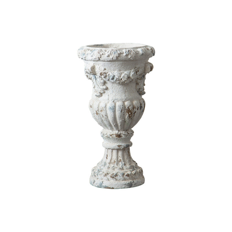Antique White Floral Planter – Photo Prop Bohemian