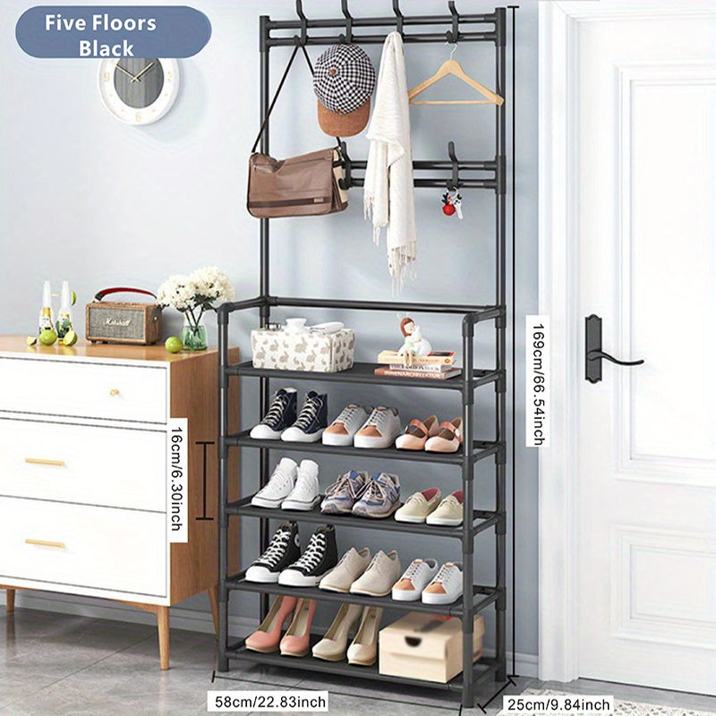 VENETIO 1pc Metal Shoe & Hat Rack, Multifunctional Door Storage Rack, Free Standing Clothes Rack, With Hooks, For Halls, Bathrooms, Living Rooms, And Corridor Wardrobe Easy To Assemble ➡ SO-00020