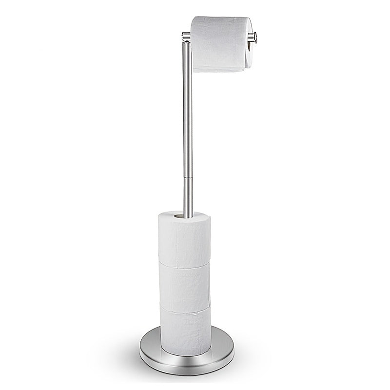 VENETIO 1pc Brushed Nickel Toilet Paper Holder Stand, With Storage For 7 Mega Rolls, Modern Free Standing Toilet Paper Roll Holder For Bathroom, Rustproof Stainless Steel Finish, Weighted And Anti-Slip Base, Silvery, Black ➡ SO-00037