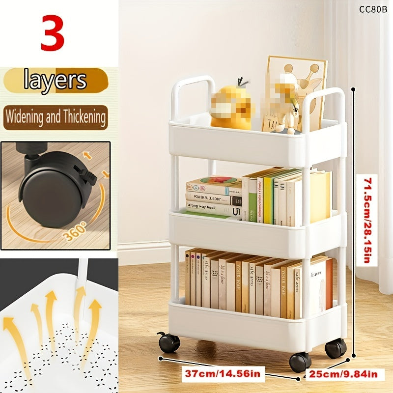 VENETIO 1pc Multi-layer Small Stroller, Toys Snacks Sundries Storage Floor Stand For Living Room, Bedroom Book Shelf, Portable Moving Bathroom Toilet Shower Supplies Storage And Organization Rack With Wheels, Home Furnishing, Organizer Supplies ➡ SO-00038