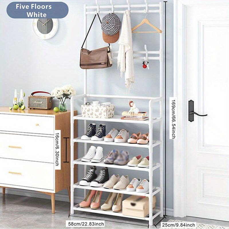 VENETIO 1pc Metal Shoe & Hat Rack, Multifunctional Door Storage Rack, Free Standing Clothes Rack, With Hooks, For Halls, Bathrooms, Living Rooms, And Corridor Wardrobe Easy To Assemble ➡ SO-00020
