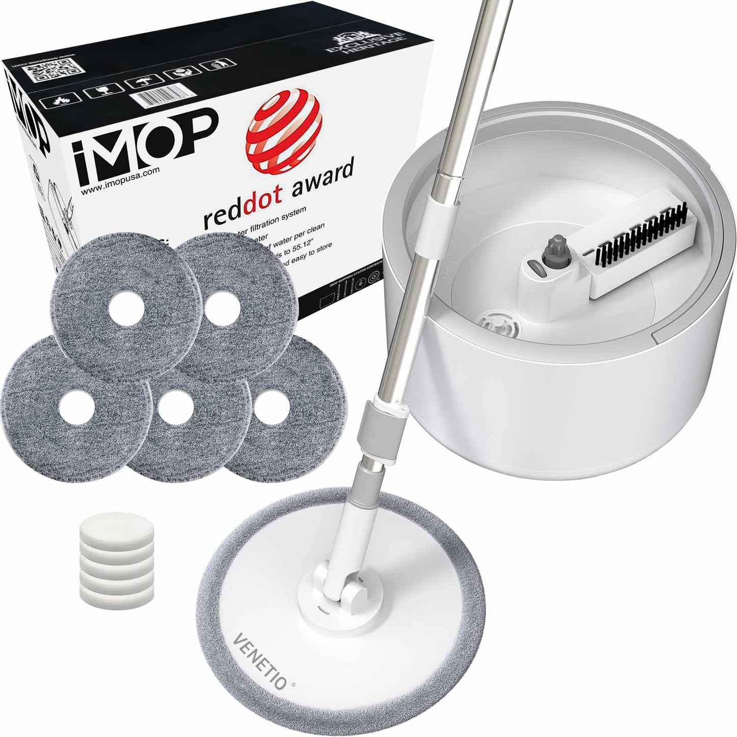 VENETIO iMOP Spin Mop & Bucket with Patented Water Filtration System for Floor Cleaning - Ideal for Pet Owners