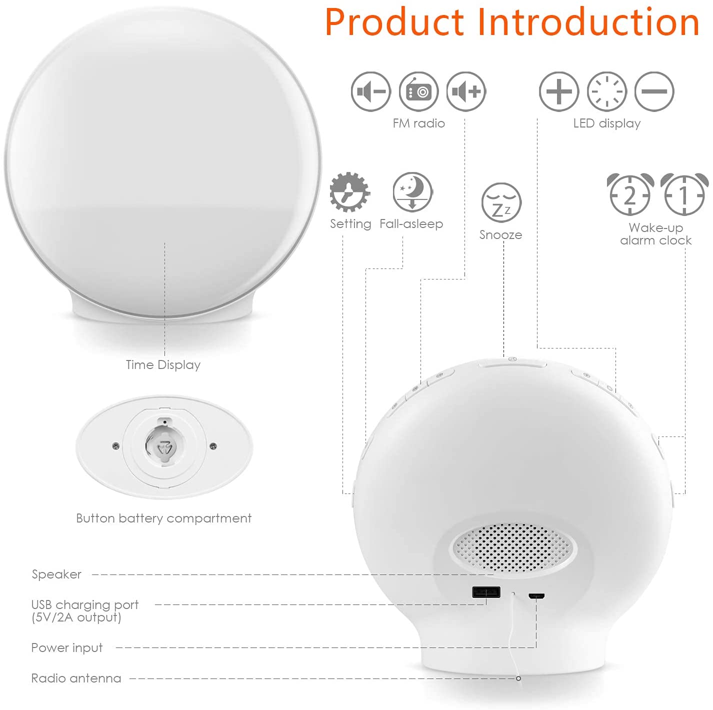 Multifunctional Wake Up Light Sunrise Alarm Clock Ideal Gift