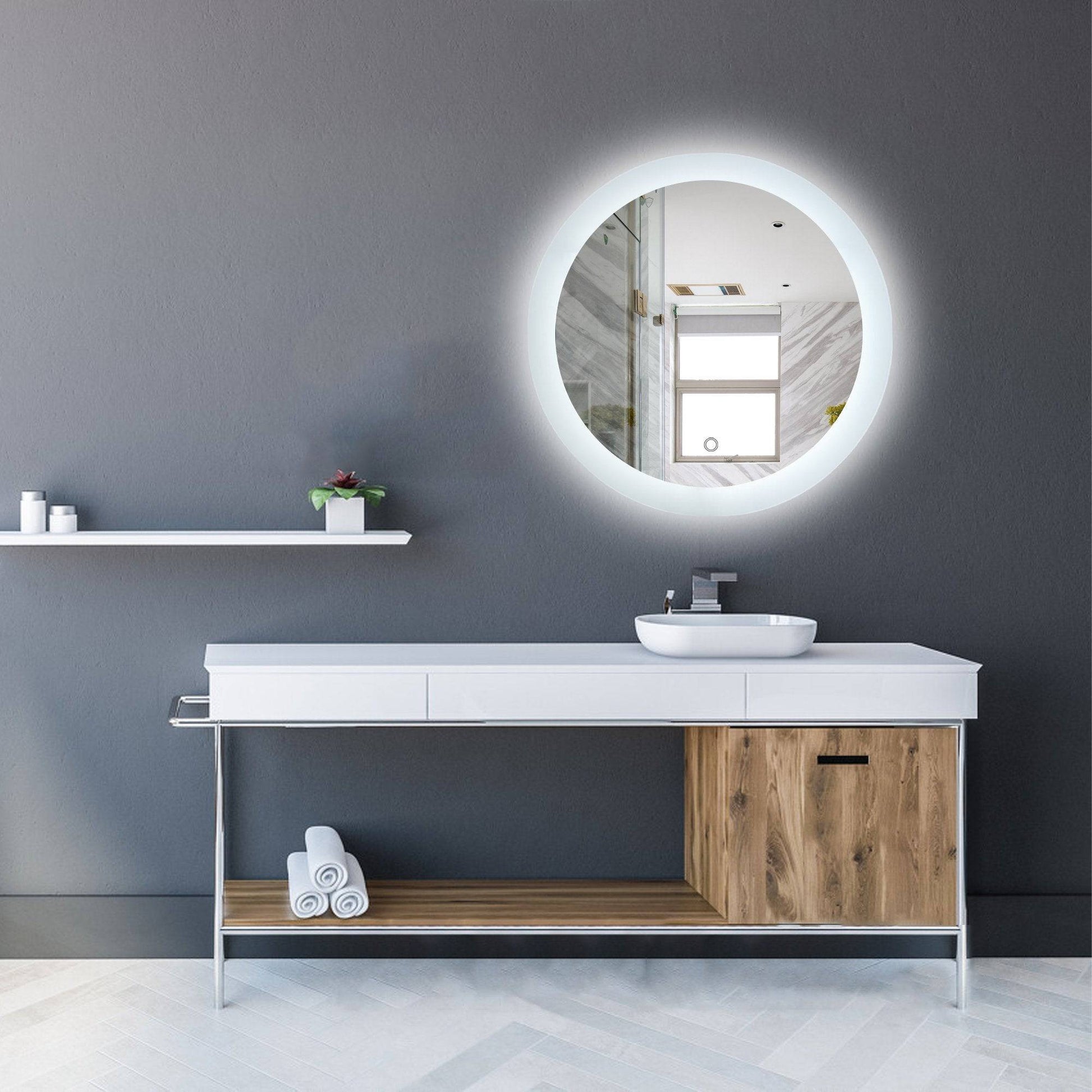 24 Inch LED Lighted Wall Mounted Circular Bathroom  Mirrors with Anti fog and Diming Function - Venetio