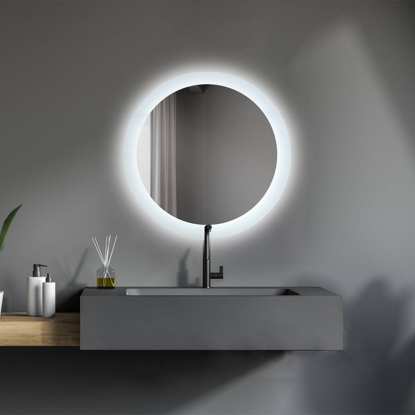 24 Inch LED Lighted Wall Mounted Circular Bathroom Mirrors with Anti fog and Diming Function - Venetio