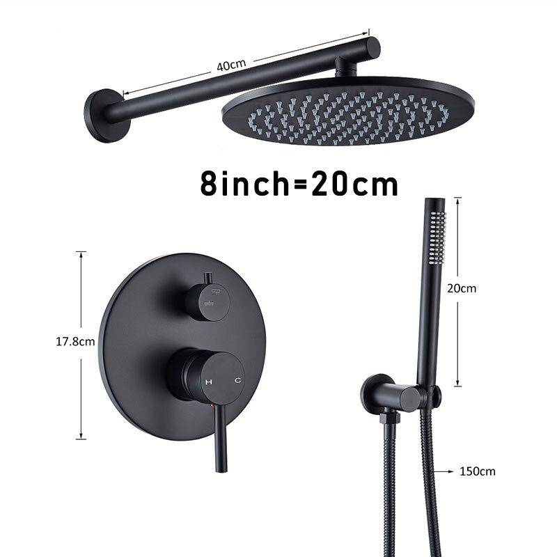 Venetio Matte Black Round Wall Mounted Rainfall Shower Mixer - Venetio