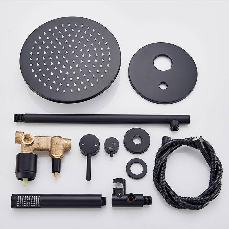 Venetio Matte Black Round Wall Mounted Rainfall Shower Mixer - Venetio
