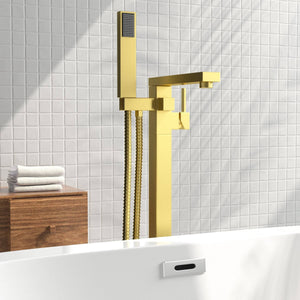 Venetio Single Handle Floor Mounted Freestanding Tub Filler Bronze Square Faucet With Hand Shower - Venetio