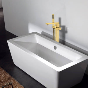 Venetio Single Handle Floor Mounted Freestanding Tub Filler Bronze Square Faucet With Hand Shower - Venetio