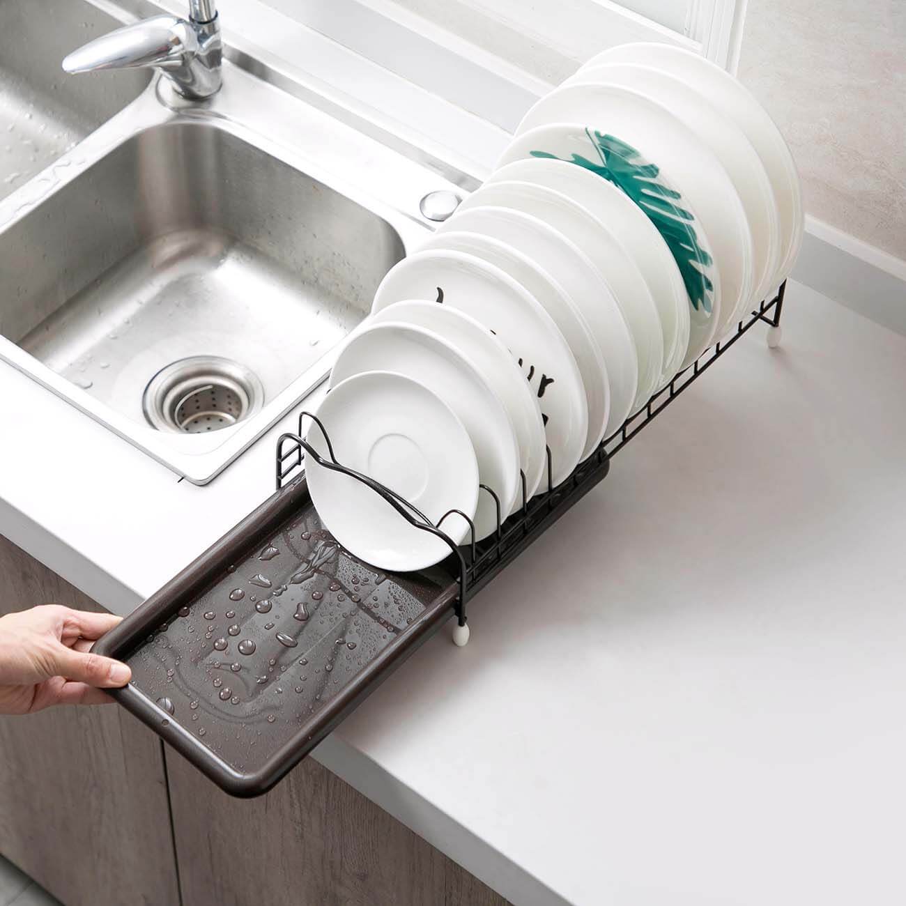 Iron Powder Coating Kitchen Dish Drying Rack Holder with Tray for Flat Plate - Venetio