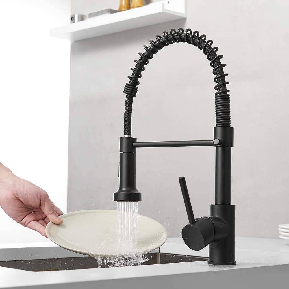Kitchen Faucets Commercial Solid Brass Single Handle Single Lever Pull Down, Matte Black - Venetio