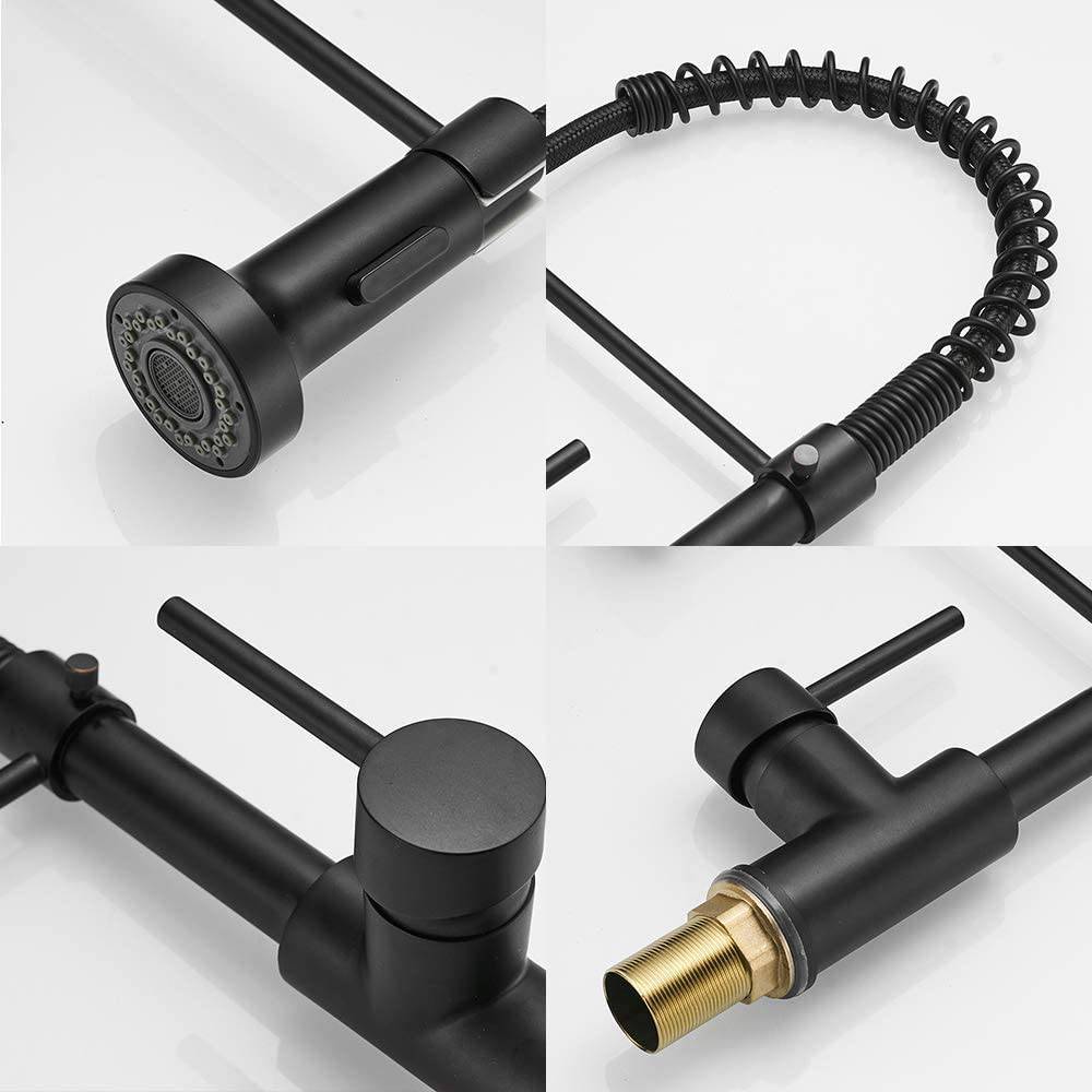 Kitchen Faucets Commercial Solid Brass Single Handle Single Lever Pull Down, Matte Black - Venetio