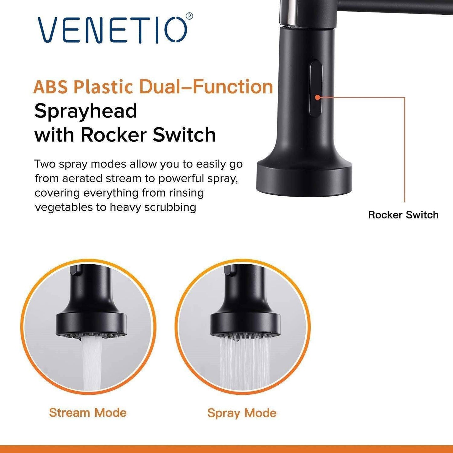 Kitchen Faucets Commercial Solid Brass Single Handle Single Lever Pull Down, Matte Black - Venetio