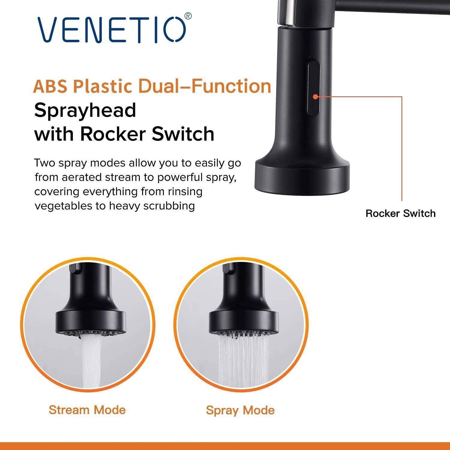 Kitchen Faucets Commercial Solid Brass Single Handle Single Lever Pull Down, Matte Black - Venetio
