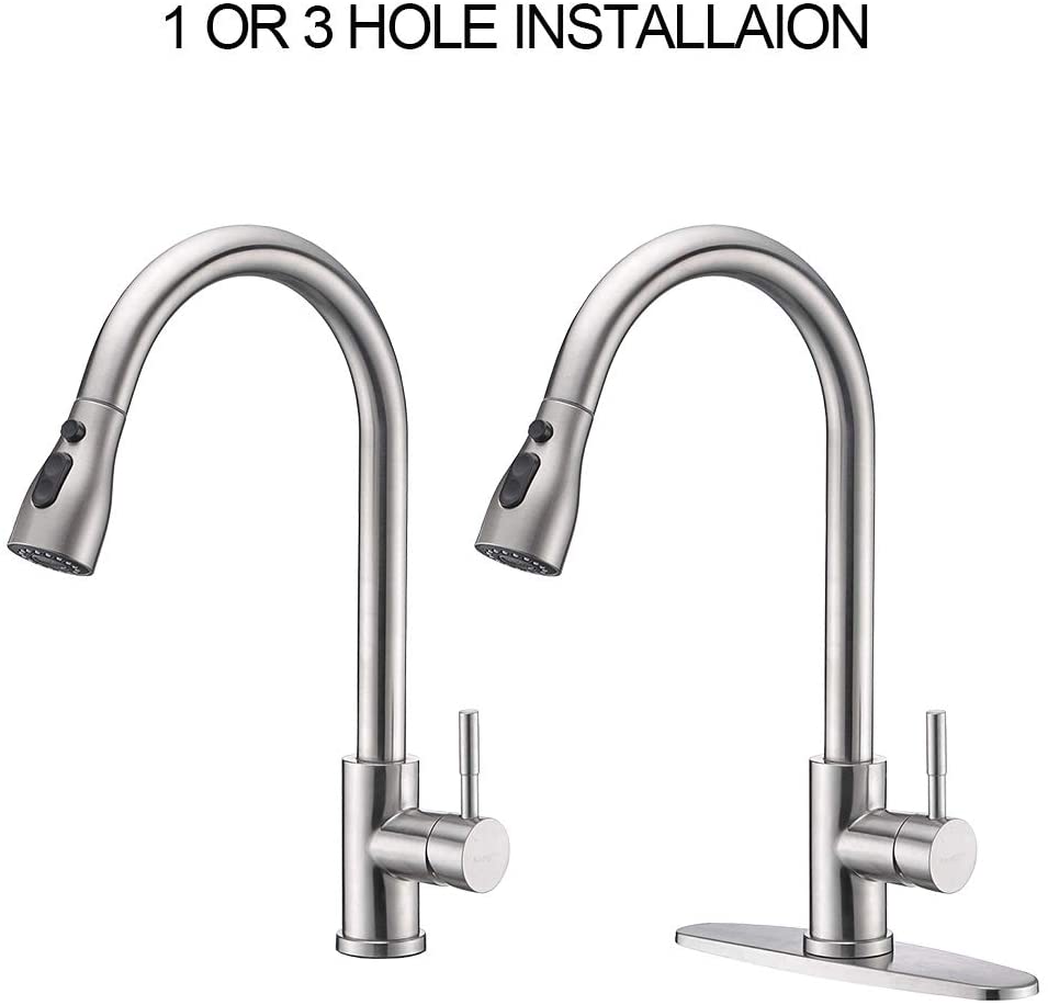Stainless Steel Kitchen Faucets, High Arc Single Handle Pull out Brushed Nicke, Single Level with Pull down Sprayer - Venetio