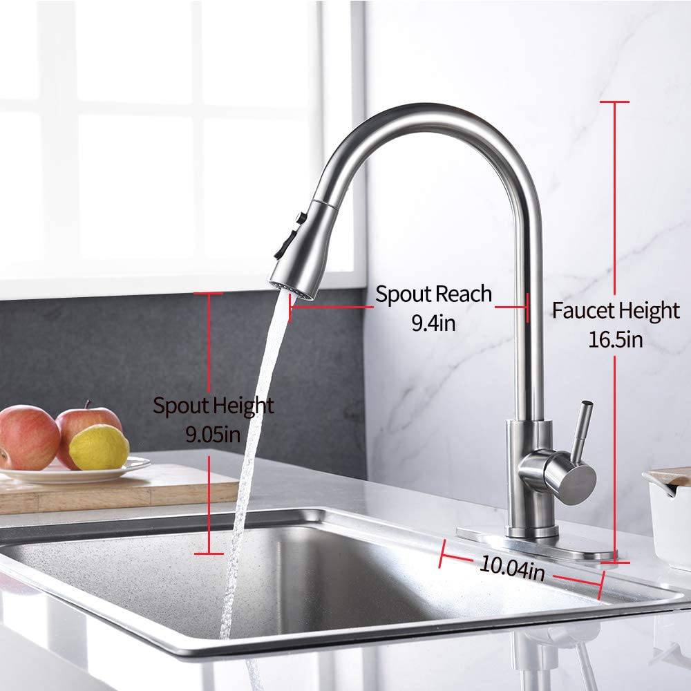 Stainless Steel Kitchen Faucets, High Arc Single Handle Pull out Brushed Nicke, Single Level with Pull down Sprayer - Venetio