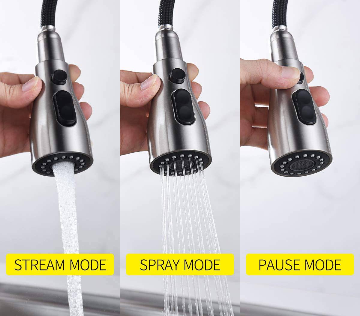 Stainless Steel Kitchen Faucets, High Arc Single Handle Pull out Brushed Nicke, Single Level with Pull down Sprayer - Venetio