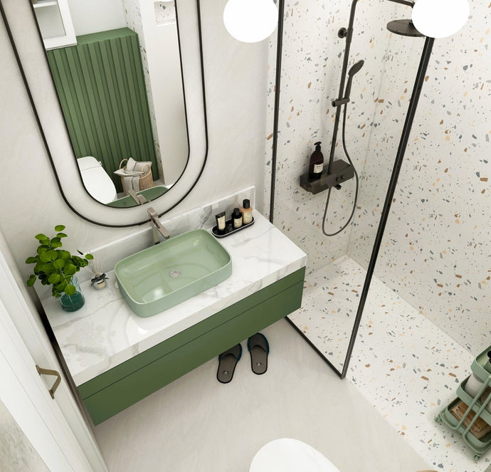 Pure fresh and green bathroom decoration , less than 4 square meters dry wet separated and stored