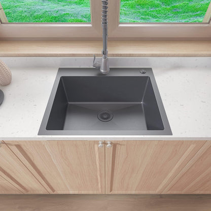 VENETIO 33" x 22" x 9" Drop In Single Bowl Kitchen Sink with 18 Gauge 304 Stainless Steel Satin Finish HT3322S-S-9 (Sink Only) ➡ K-00022