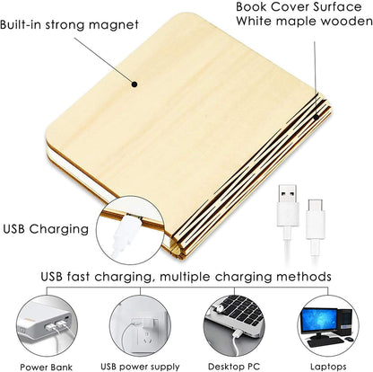 Wooden Book Light Folding USB Rechargeable Lamp